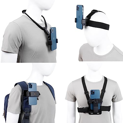 PellKing Handy-Erste-Person-Perspektiven-Aufnahme, Zubehör-Set mit Brusthalterung/Kopfgurt/Hals-Halterung/Rucksack-Gurt-Halterung, für iPhone, Samsung Oneplus und GoPro-Action-Kamera