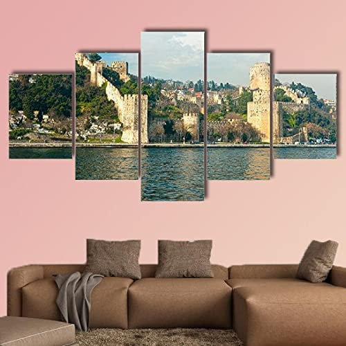 5 teilige bilder Blick auf die Rumeli-Festung in Istanbul,Türkei 5 teilige Leinwandbilder Bilder,5 teilig wandbild,leinwanddrucke 5 stück wandkunst,bilder wohnzimmer modern leinwand Malerei,xxl bilder