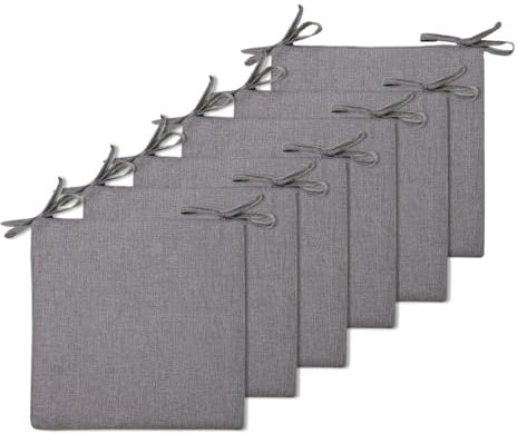 BESTORI 6er Set Sitzkissen 45 x 45 cm Rutschfestes Stuhlkissen mit Bändern Weiche Quadratisches Baumwolle und Leinen Kissen für Indoor & Outdoor Grau 1
