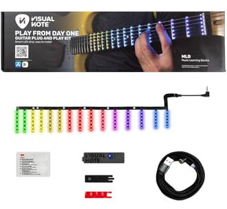 VISUAL NOTE - Kit G, Gerät zum Lernen und Lehren der Gitarre, bestehend aus einer RGB-LED-Folie für die Tastatur und einer App, kompatibel mit elektrischen und akustischen Maßstab 630 mm