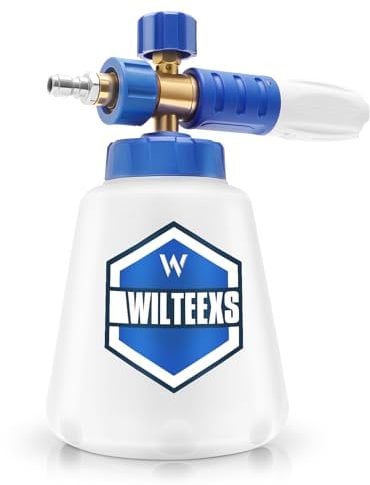 WILTEEXS Snow Foam Lance 1/4 Quick Connect, Adjustable Cannon with 1L Capacity, Wide Neck Bottle, Car Foam Sprayer Compatible with Quick Release Pressure Washer Gun (Blue)
