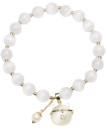 Bracelet pour chat, bracelet porte-bonheur en pierre de lune pour chat, bracelet à perles porte-bonheur en pierre naturelle, cadeau mignon pour les amoureux des chats, Alliage