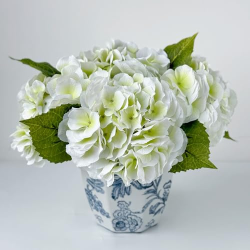 YalzoneMet 3 Pcs White Hydrangea Artificial Flower 21 inch Real Touch Big Bloom Macrophylla Hydrangea for Wedding Table Centerpiece Baby Shower Spring Home Living Room Kitchen Flower Decor