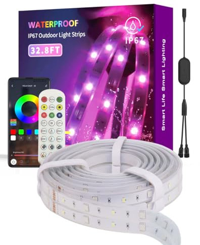 ALANTOP Outdoor LED Strip Lights - Waterproof RGB Warm White LED Light Strip with App Control Remote, Music Sync, Perfect for Bedroom, Room, Outdoor Decor (2x5m)