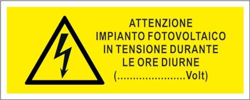 M-ITALY CARTELLO SEGNALETICO UNI - attenzione impianto fotovoltaico in tensione - Adesivo Extra Resistente, Pannello in Forex, Pannello In Alluminio (30x12, Plastica)