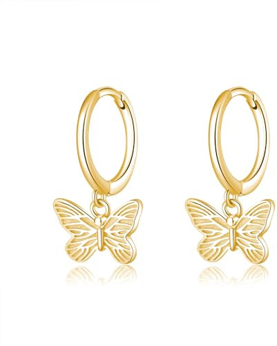 SLUYNZ Sterlingsilber Schmetterling Creolen für Damen Mädchen Hängend Ohrringe Schmetterling (B-Gelb)