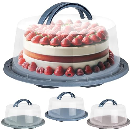 My-goodbuy24 Kuchentransportbox Transportbox rund, Tortentransportbox mit Haube und Griff, Kuchen-Torten, Kuchenbox, Tortenbehälter, Tortenglocke Ø 34cm, Höhe 15 cm - Blau-grau