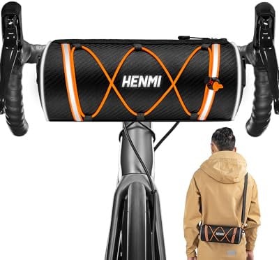 HENMI Lenkertasche Fahrrad Wasserdicht, Fahrradtasche Lenker für E-Bike, MTB, Rennrad, Lenkertasche Rennrad mit Schultergurt ca.2,4L (Orange)