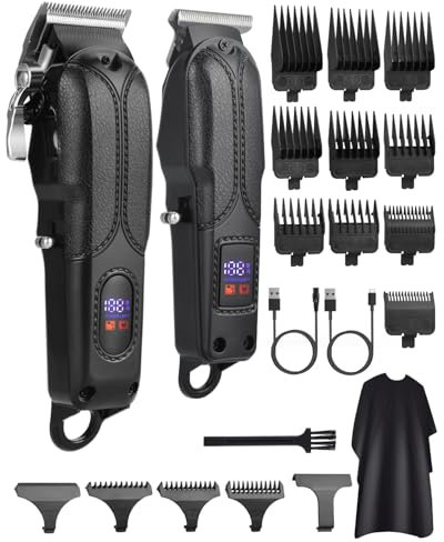 CkeyiN Pro Haarschneidemaschine, Kabelloser Elektrisch Barttrimmer Herren T-förmige Klinge, Präzises Trimmer Profi Set mit 13 Führungskämmen für Haar, Bart, Tempel, Augenbraue, Nasenhaar (Schwarz)