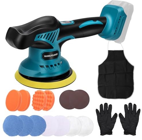 Akku Poliermaschine Auto, Exzenter Poliermaschine Kompatibel mit Makita 21V Akkus, 8 Variable Geschwindigkeiten 2800-5500rpm, Wachsmaschine Auto-Poliermaschine (ohne Akku)