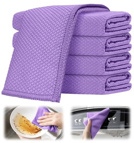 Paño de limpieza de microfibra; paño de plato; paño de plato; estropajo; trapo de cocina; toalla de cocina; trapo de coche; trapo de limpieza de vidrio; trapo absorbente (morado, 5)