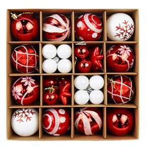 42 Stücke 6CM Christbaumkugeln Deko Weihnachten, Kunststoff Christbaumkugeln Weihnachtsdeko, Weihnachtsbaum schmuck Dekoration, Haus Dekoration (Rot und weiß)