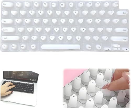 Keyboard Film for Nail Art,Full-Size Keyboard Film,Silicone Raised Keyboard Protective Cover,Nail Art Keyboard Film,Keyboard Cover for Long Nails Typing and Gaming (White, Heart Shape)