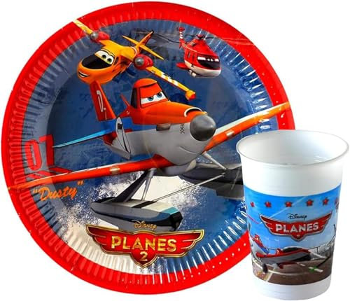Disney Set fête anniversaire thème Planes 8 grandes assiettes en papier (23 cm) + 8 verres