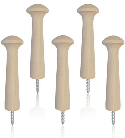 YAFIYGI 5Pcs Wooden Pegs Shaker Coat Hooks Screw-in Wall Rack Pegs for Hanging Clothes Hats Towels Unfinished Wood Shaker Peg Hooks for DIY Paint Hat Rack and Wooden Hook Boards
