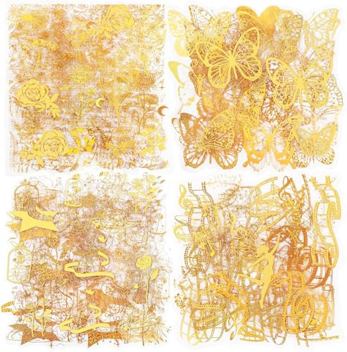 180 Stücke Scrapbooking Aufkleber, Infeelme Gestanzte Goldene Holografische Aufkleber, Dekorative selbstklebende Sticker für Bullet Journal, Tagebuch, Planer, Zeitplanbuch, Agenda, Kalender