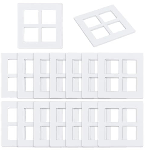OLYCRAFT 20 quadratischer Miniatur Fensterrahmen 7x7cm Weißes Miniatur Fenster Aus Holz Mini Fenster Gartenornamente Mini Möbel Fensterrahmen Für Miniaturhäuser Dekoration Möbelzubehör