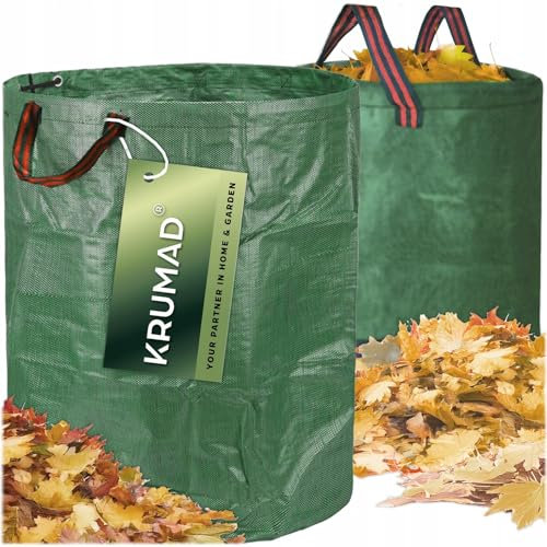 KRUMAD Gartensack 300L, Laubsack mit 3 Griffen, Gartenabfallsack aus Robustem Polypropylen, Durchmesser 68 cm x 84 cm Höhe, Faltbar, Wetterfest, Für Laub, Gras, Äste, Gartenzubehör, Rund
