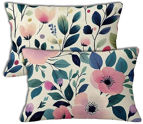 Kissenbezüge Rosa Kissenbezug 40x65 cm Kissenbezüge Frühling Rechteckig Sofakisse Kissenbezug 2er Set Leinen Kopfkissenbezug Beidseitig Bedruckt Muster für Frühling Sommer Couch Deko Geschenke h-255