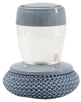 Soap Dispenser, Refillable Kitchen Dish Scrubber, Ergonomic Press Type Brush, Multi-Functional Cleaning Tool with Built-in Liquid for Pots Pans and Stove, 4.72 inches
