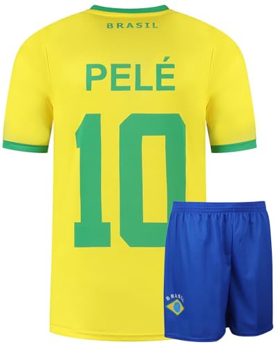 Brasilien Fußball Trikot Set Heim Pele - Kinder und Erwachsene - Jungen - Sportsachen - Geschenk - Sport t Shirt - Sportbekleidung - Größe S