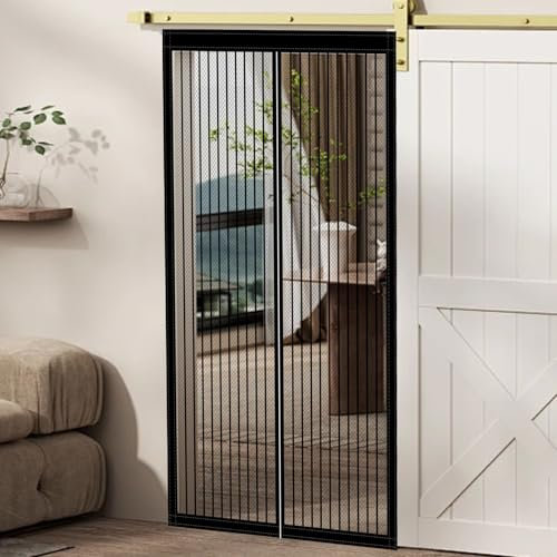Magnet Fliegengitter Balkontür 82 x 216 cm Automatisch Verschließen Insektenschutz Balkon Tür Einfache Montage für Balkontür/Zimmertür Und Terrassentür, Schwarz