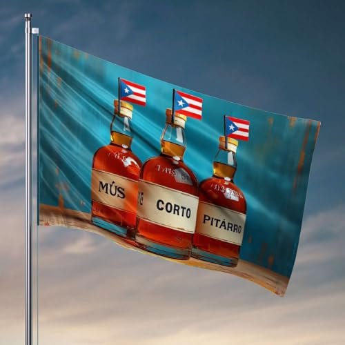 Männerhöhlenflaggen, drei Flaschen puertoricanischer Rum mit Flaggen, Mädchenzimmer-Dekoration, lustige Flaggen (30 x 45 cm)