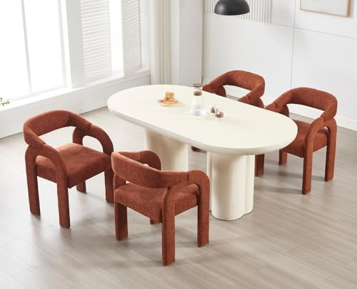 DAYALANE Juego de 4 Sillas de Comedor Silla Cocina Patas de Madera,Naranja | Chenille, Patas de Madera, Respaldo Curvo, Cojín Grueso, Protector de Suelo, Para Hogar/Restaurante