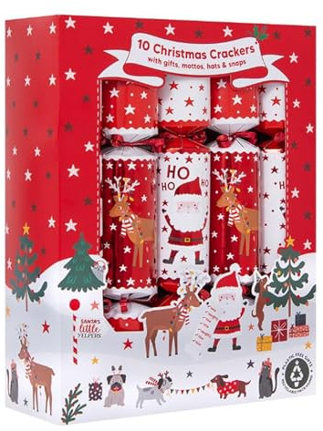Widdle Gifts Set mit 10 Weihnachts-Knallbonbons, festliche Tischdekoration in Gold, Silber, Weiß und Rot mit Weihnachtsmann- und Rentier-Motiv