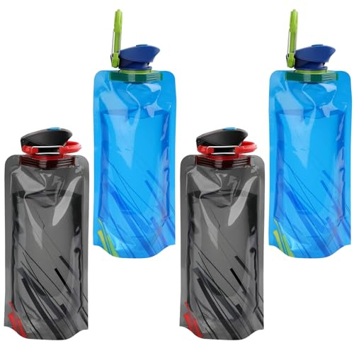 Yonfas 4-Pack Collapsible Water Bottles for Outdoor Activities, Lightweight & Leak-Proof, Ideal for Hiking, Camping, and Travel