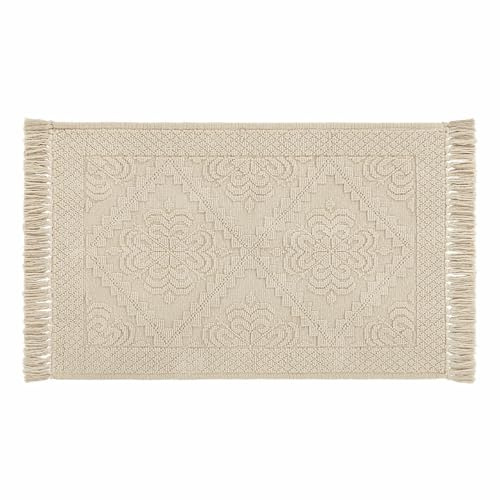 Loberon Badematte Mivorex - Angenehm Weich - Detailreiche Muster - Seitliche Fransen - Badteppich - Badtextilien - Baumwolle, beige