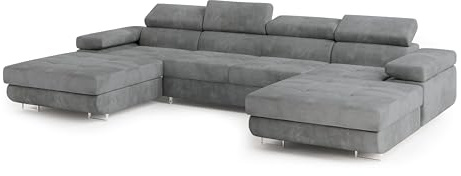 Masseno Ecksofa Lykke M mit Schlaffunktion U-Form, Glamour Sofa mit Bettkasten, Wohnzimmersofa, Couch, Soffa, Bettsofa, Couchgarnitur - Grau, Monolith 85