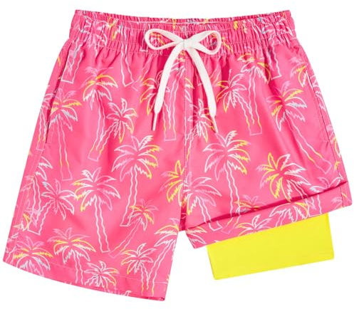 Kids4ever Short de Bain garçon avec Doublure de Compression imprimé 3D Rose Hawaï séchage Rapide Respirant Poches 10-12 Ans