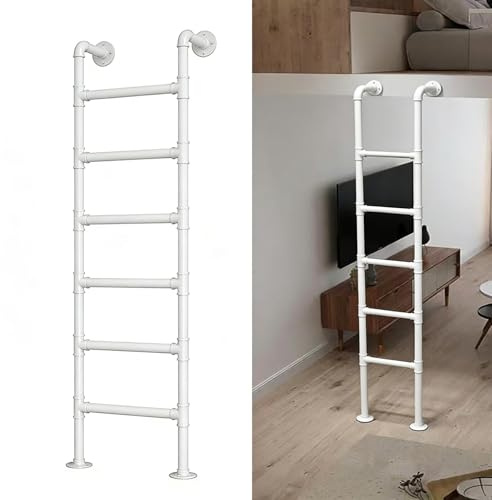 ZENSTYW Wandmontierte Metall Dachbodenleiter,Sicherheitsersatz Für Klettern Im Innen- Und Außenbereich,Notausstiegsleiter Für Fensterschächte,150 Kg Tragkraft(White,2.5m/8.2ft)
