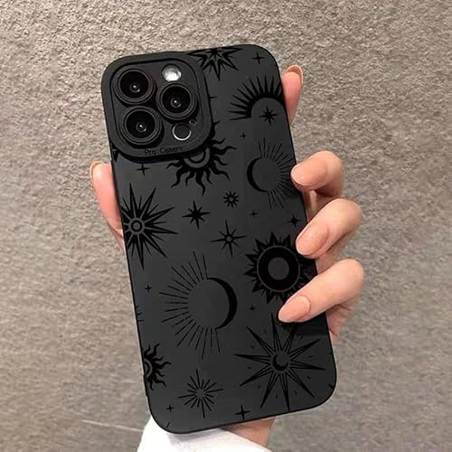 Phone Case for iPhone, Black Celestial Sun Moon Stars Design, Protective Cover (iPhone 14,Multicolor)