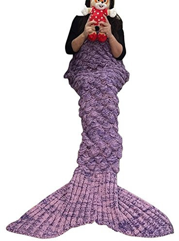 drasawee handgefertigt Strick Meerjungfrau Schwanz Decke Prinzessin Stil Fancy Kleid Schlafsack für Erwachsene und Kinder, 7#, Large