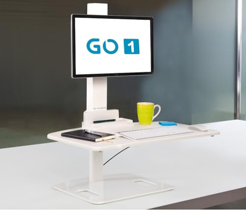 Yo-Yo DESK GO 1 | Height Adjustable Standing Desk with Single Arm Monitor | Superior Ergonomic Sit-Stand solution | Standing Desk Solution for Taller Users | Excellent cable management (WHITE)