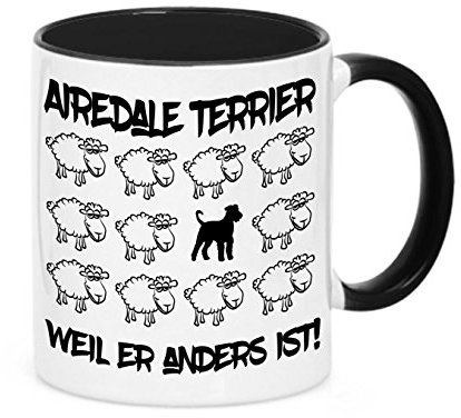 siviwonder Tasse Black Sheep - Airedale Terrier - Hunde Fun Schaf für Kaffeetrinker Hundebesitzer Büro lustige Tasse Becher für Hunde Fans Geschenkidee für Freunde Familie