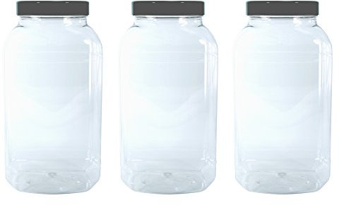 Britten & James Large Empty Plastic Jars 4500ml with lids (Black Lid (Pack of 3))