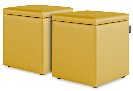 Happers 2er-Set Hocker mit Stauraum aus Kunstleder Senffarben für das Wohnzimmer oder Schlafzimmer