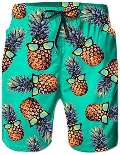 Loveternal Herren 3D Badeshorts Freizeitshorts Ananas Grafik Strandshorts Kurze Schnelltrocknend Casual Badehose Blau M