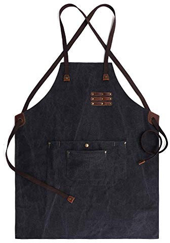 Neuleben Schürze Kellnerschürze Kunstlerschürze aus Canvas und Leder für Frau Mann (Schwarz)