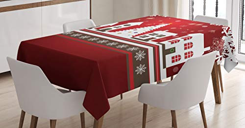 ABAKUHAUS Weihnachten Tischdecke, Winter-Thema-Baum, Wasserfest Waschbar mit Klar Sichtbaren Farben kein Verblassen Personalisiert, 140 x 170 cm, Rot-weiß