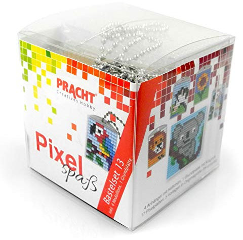 Pixel P90031-63501 Spaß Bastelset 13, zur Gestaltung von 4 Schlüsselanhängern für Kinder, kinderleichtes Stecksystem, ohne Bügeln und Kleben, Steinchen aus Biokunststoff