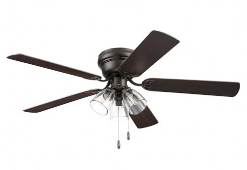 Portage Bay Ceiling Fans 52 Renton Bronze Indoor Fan with Clear 3 Light LED Multi Arm; E26/B11 Bulb and Pull-Chains, Traditional Style, 5 Reversible Barnwood/Dark Chestnut Blades, 51439