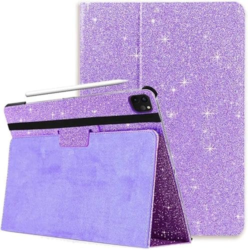 FANSONG Hülle für iPad Pro 12,9 Zoll 2020/2018 4. Generation/3. Generation, Glitzer Schlanke PU Leder Mädchen Schutzhülle Smart Cover mit Ständer und Auto Aufwachen/Schlaf Funktion, Violett