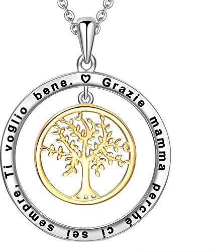 LOVORDS Collana Donna Incisa Argento Sterling 925 Pendente Ciondolo Albero della Vita Famiglia Cerchio Regalo Mamma Madre