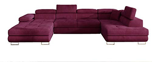 Ecksofa mit Schlaffunktion mit Bettkasten Couch U-Form Polstergarnitur Wohnlandschaft Polstersofa mit Ottomane Couchgranitur - Gonzalo U (Weinrot (Matvelvet 68), Ecksofa Rechts)