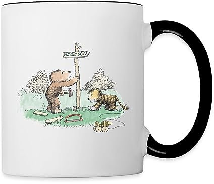 Spreadshirt Janosch Tiger und Bär Panama Schild Tasse Zweifarbig, One size, Weiß/Schwarz