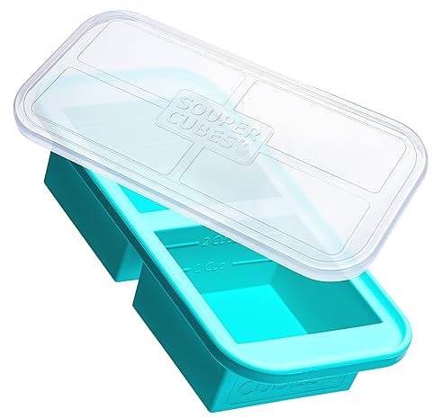 Souper Cubes Large 2 Cup (500 mL) Silicone Freezer Tray with Lids, Perfect for Soup, Stews, Sauces, Batch Cooking and More, Oven-Safe Silicone Freezer Moulds - Aqua - 1-Pack